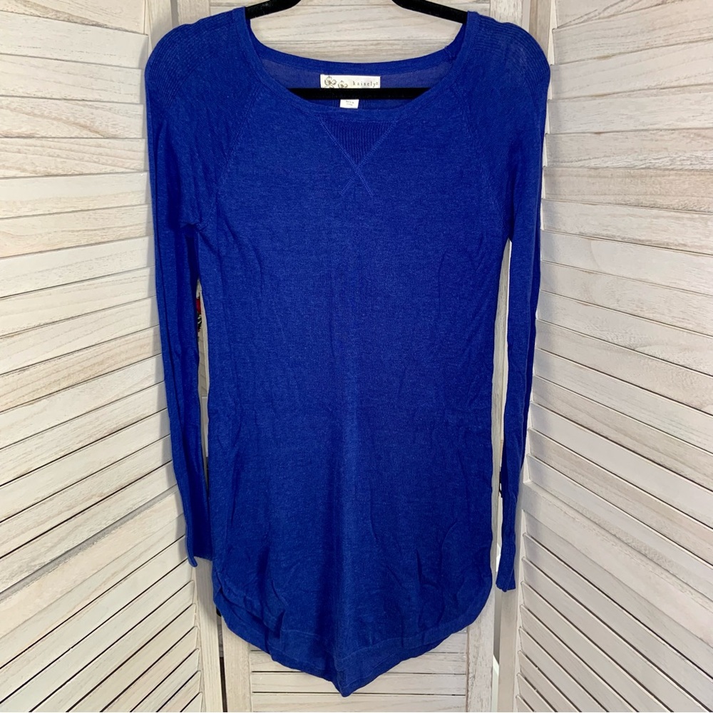 Kaisley Deep Vibrant Blue Long Sleeve High Low Long Sleeve Shirt Mini Dress XS